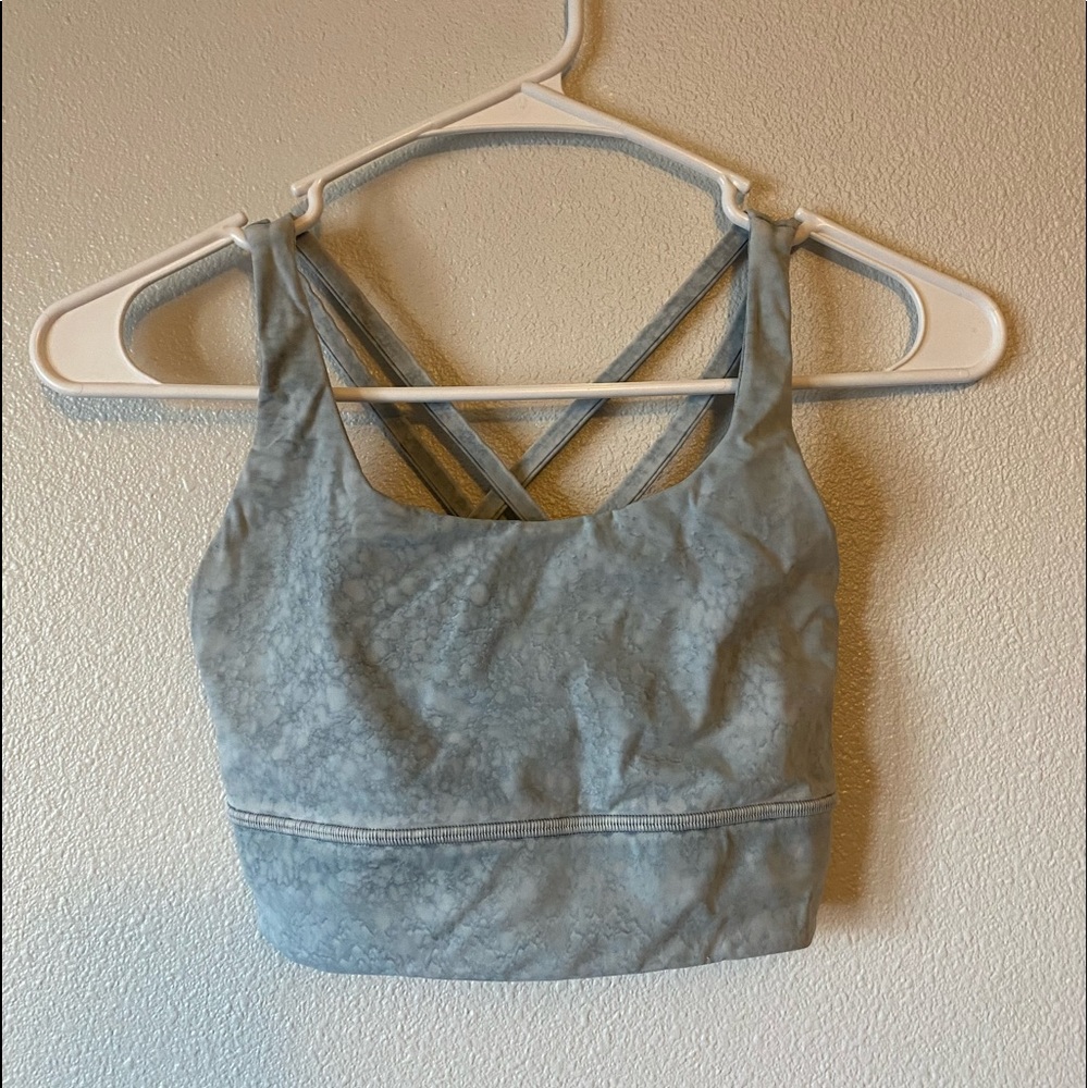Size 4, Blue Lululemon Energy Longline Bra Medium Support